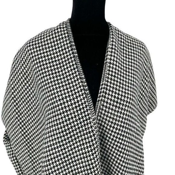 LOFT Womens Houndstooth Fringe Poncho Kimono Wrap Black & White XS NWT - Picture 7 of 10